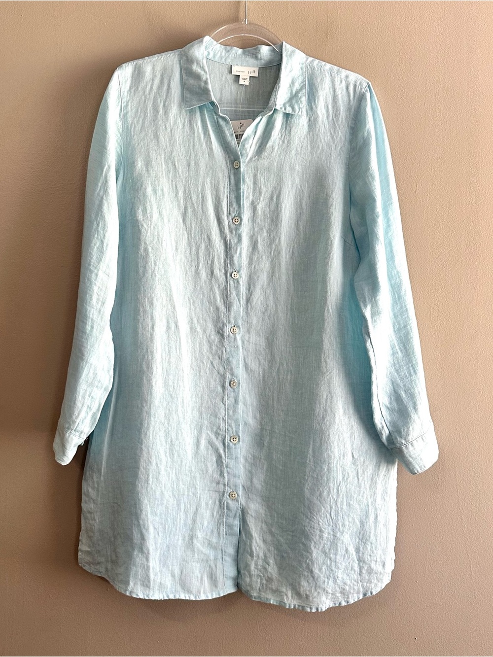J. Jill Love Linen Sky Blue Longsleeve Buttondown Tunic Top Womens Medium NWT